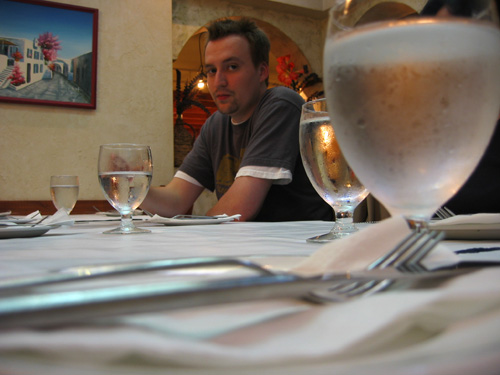 Dave at a Greek Restaurant we found on the Danforth 