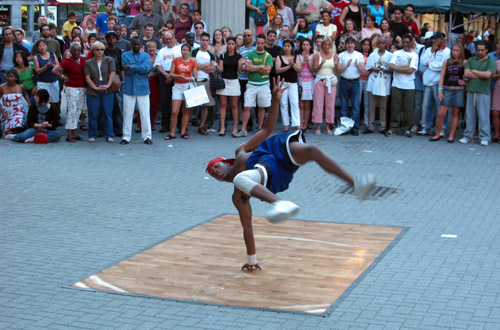 A break dancer called Cuba doing his thing.