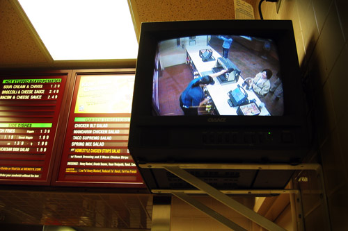 Carvill in the surveillance monitor inside Wendy's.