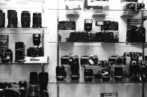 Some Nikon cameras at the Henry's outlet store.