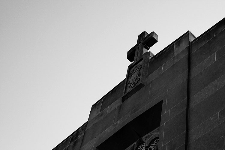 The cross atop a church in the Bloor West Village.