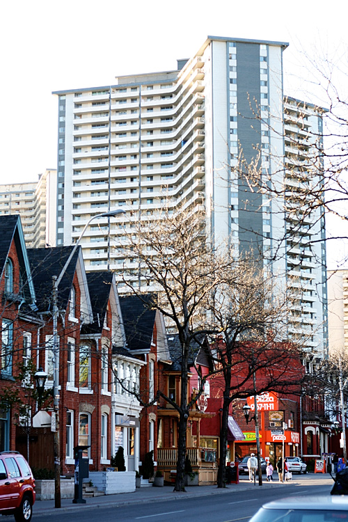 One of the Regent Park towers, and part of Cabbagetown.