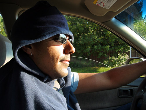 Rishi driving his car.
