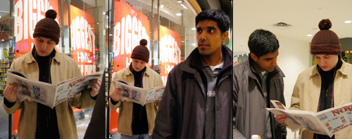 Dave reads <em>Now</em> magazine while in the Scarborough Town Center.