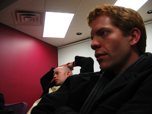 Chris and Jeff sitting in the lounge of Eby Hall.