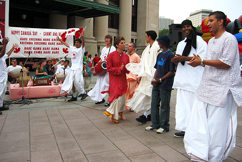 A group of Hari Krishnas singing on the streets of Ottawa.