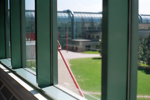 A shot of the Davis Centre from inside the tunnel linking it to the Mathematics and Computer building.