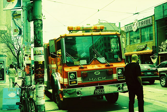 A fire truck on Queen St.