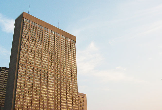 A pair of buildings near city hall.