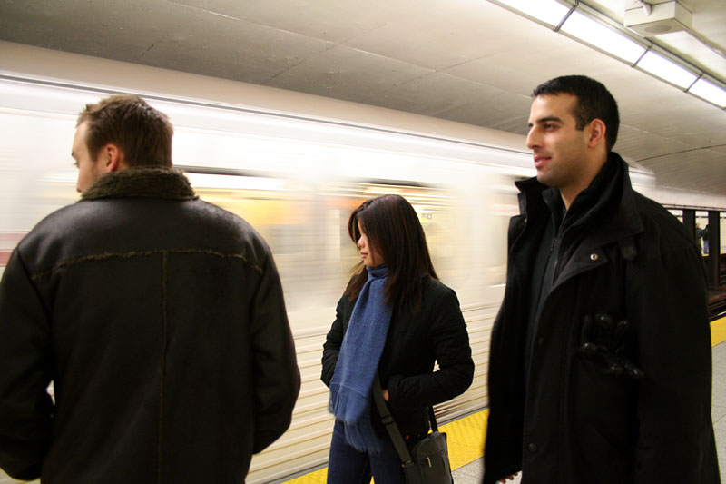 Dave, Carvill, and Mezan waiting in Spadina station.