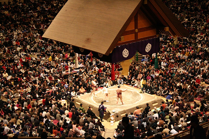 Two sumo wrestlers in Tokyo.