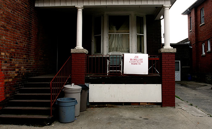 Jim McMillan's signs up on a house at Bloor and Lansdowne.